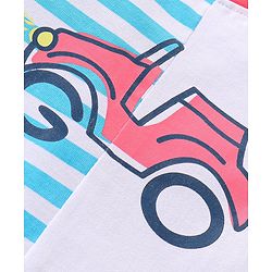 Babyhug Single Jersey Knit Half Sleeves T-Shirt &  Shorts Set with Striped  & Car Print - Blue & Red