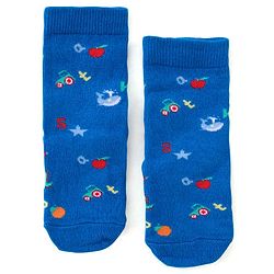 Cute Walk by Babyhug Anti Bacterial Ankle Length Socks Striped & Teddy Design Pack of 3 - Blue & Yellow