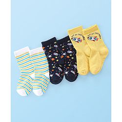 Cute Walk by Babyhug Anti Bacterial Ankle Length Socks Rocket Design Pack Of 3 - Multicolour