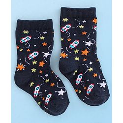 Cute Walk by Babyhug Anti Bacterial Ankle Length Socks Rocket Design Pack Of 3 - Multicolour