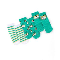 Cute Walk by Babyhug Anti Bacterial Ankle Length Socks Tiger Design Pack Of 3 - Green