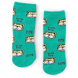Cute Walk by Babyhug Anti Bacterial Ankle Length Socks Tiger Design Pack Of 3 - Green
