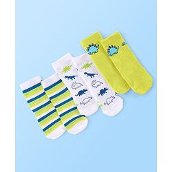 Cute Walk by Babyhug Anti Bacterial Ankle Length Socks Striped & Dino Design Pack of 3 - Multicolour
