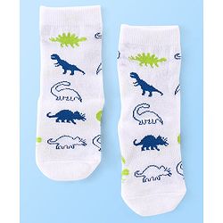 Cute Walk by Babyhug Anti Bacterial Ankle Length Socks Striped & Dino Design Pack of 3 - Multicolour