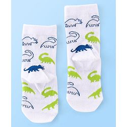Cute Walk by Babyhug Anti Bacterial Ankle Length Socks Striped & Dino Design Pack of 3 - Multicolour