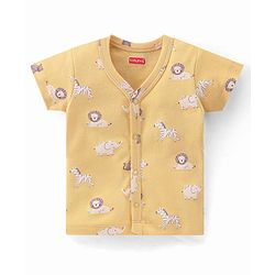 Babyhug 100% Cotton Knit Half Sleeves T-Shirt & Shorts With Animals Print - Yellow