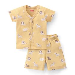 Babyhug 100% Cotton Knit Half Sleeves T-Shirt & Shorts With Animals Print - Yellow