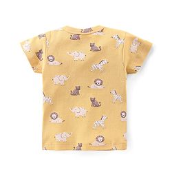 Babyhug 100% Cotton Knit Half Sleeves T-Shirt & Shorts With Animals Print - Yellow