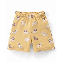 Babyhug 100% Cotton Knit Half Sleeves T-Shirt & Shorts With Animals Print - Yellow