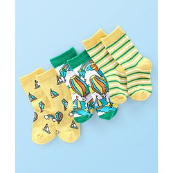 Cute Walk by Babyhug Anti Bacterial Ankle Length Socks Boat Design Pack Of 3 - Multicolour