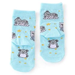 Cute Walk by Babyhug Anti Bacterial Ankle Length Socks with Striped & Teddy Bear Design - Blue Yellow & White