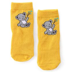 Cute Walk by Babyhug Anti Bacterial Ankle Length Socks with Striped & Teddy Bear Design - Blue Yellow & White