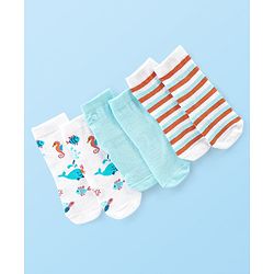 Cute Walk by Babyhug Anti Bacterial Ankle Length Socks Fish Design Pack Of 3 - Multicolour