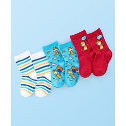Cute Walk by Babyhug Anti Bacterial Ankle Length Socks Giraffe Design Pack Of 3 - Multicolour