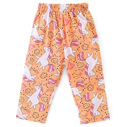 Babyhug Cotton Knit Half Sleeves Night Suit With Unicorn Print - Orange