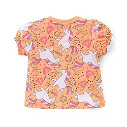 Babyhug Cotton Knit Half Sleeves Night Suit With Unicorn Print - Orange