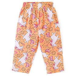 Babyhug Cotton Knit Half Sleeves Night Suit With Unicorn Print - Orange