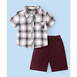 Babyhug 100% Cotton Woven Half Sleeves Checked Shirt & Shorts - Multicolor