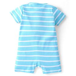 Babyhug 100% Cotton Knit Interlock Half Sleeves Romper with Striped & Animals Print - Blue