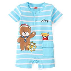 Babyhug 100% Cotton Knit Half Sleeves Romper with Bear Print - Blue