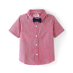 Babyhug 100% Cotton Woven Half Sleeve Regular Collar Checks Shirt with Bow Applique - Red