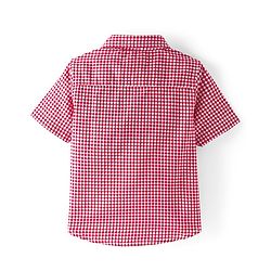 Babyhug 100% Cotton Woven Half Sleeve Regular Collar Checks Shirt with Bow Applique - Red