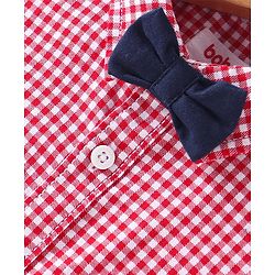 Babyhug 100% Cotton Woven Half Sleeve Regular Collar Checks Shirt with Bow Applique - Red