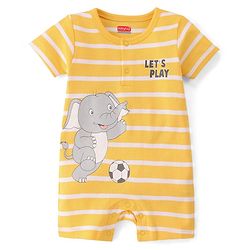 Babyhug 100% Cotton Knit Half Sleeves Romper with Elephant Print - Yellow