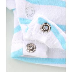 Babyhug 100% Cotton Knit Half Sleeves Striped Romper with Lion Print - Blue
