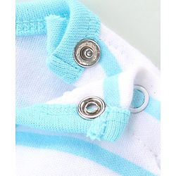 Babyhug 100% Cotton Knit Half Sleeves Striped Romper with Lion Print - Blue