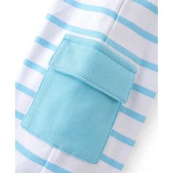 Babyhug 100% Cotton Knit Half Sleeves Striped Romper with Lion Print - Blue