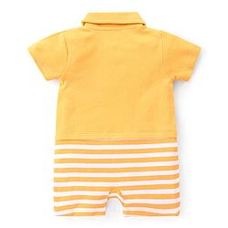 Babyhug 100% Cotton Knit Half Sleeves Romper With Striped Print - Yellow