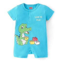 Babyhug 100% Cotton Half Sleeves Romper With Animals Print Pack Of 2 - Blue & White