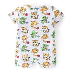 Babyhug 100% Cotton Half Sleeves Romper With Animals Print Pack Of 2 - Blue & White