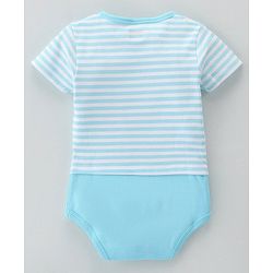Babyhug 100% Cotton Knit Half Sleeves Onesie Dino Print - Blue