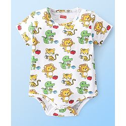 Babyhug 100% Cotton Knit Half Sleeves Onesies Striped & Crocodile Print Pack of 3  - Multicolour