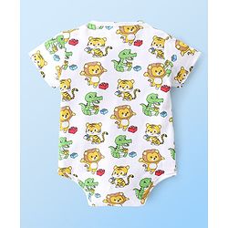 Babyhug 100% Cotton Knit Half Sleeves Onesies Striped & Crocodile Print Pack of 3  - Multicolour