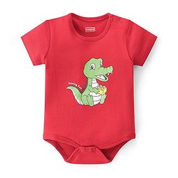 Babyhug 100% Cotton Knit Half Sleeves Onesies Striped & Crocodile Print Pack of 3  - Multicolour