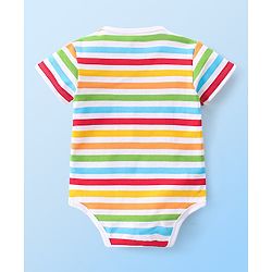 Babyhug 100% Cotton Knit Half Sleeves Onesies Striped & Crocodile Print Pack of 3  - Multicolour