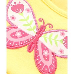 Babyhug 100% Cotton Knit Sleeveless Floral Printed Frock Style Onesie with Cap & Butterfly Patch - Yellow