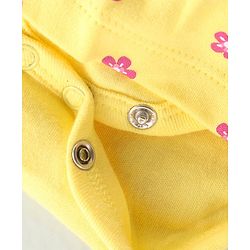 Babyhug 100% Cotton Knit Sleeveless Floral Printed Frock Style Onesie with Cap & Butterfly Patch - Yellow