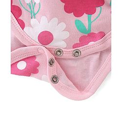 Babyhug 100% Cotton Knit Sleeveless Floral Printed Frock Style Onesie - Pink