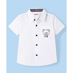 Babyhug Cotton Woven Half Sleeves Shirt Bear Print - White