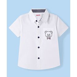 Babyhug Cotton Woven Half Sleeves Shirt Bear Print - White