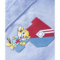 Babyhug 100% Cotton Woven Half Sleeves Solid Shirt with Tiger Print - Blue