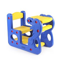 Babyhug Single Seater Dolphin Study Desk For Nursery with Under Seat Storage Easy Assembly - Blue & Yellow