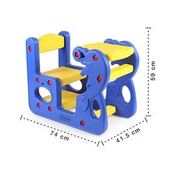 Babyhug Single Seater Dolphin Study Desk For Nursery with Under Seat Storage Easy Assembly - Blue & Yellow