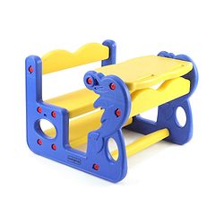 Babyhug Double Seater Dolphin Study Desk For Nursery with Under Seat Storage Easy Assembly - Blue & Yellow