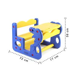 Babyhug Double Seater Dolphin Study Desk For Nursery with Under Seat Storage Easy Assembly - Blue & Yellow