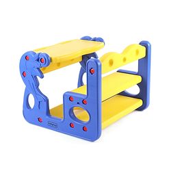 Babyhug Double Seater Dolphin Study Desk For Nursery with Under Seat Storage Easy Assembly - Blue & Yellow
